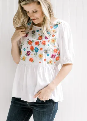 X Color Pop Ivory Embroidered Top